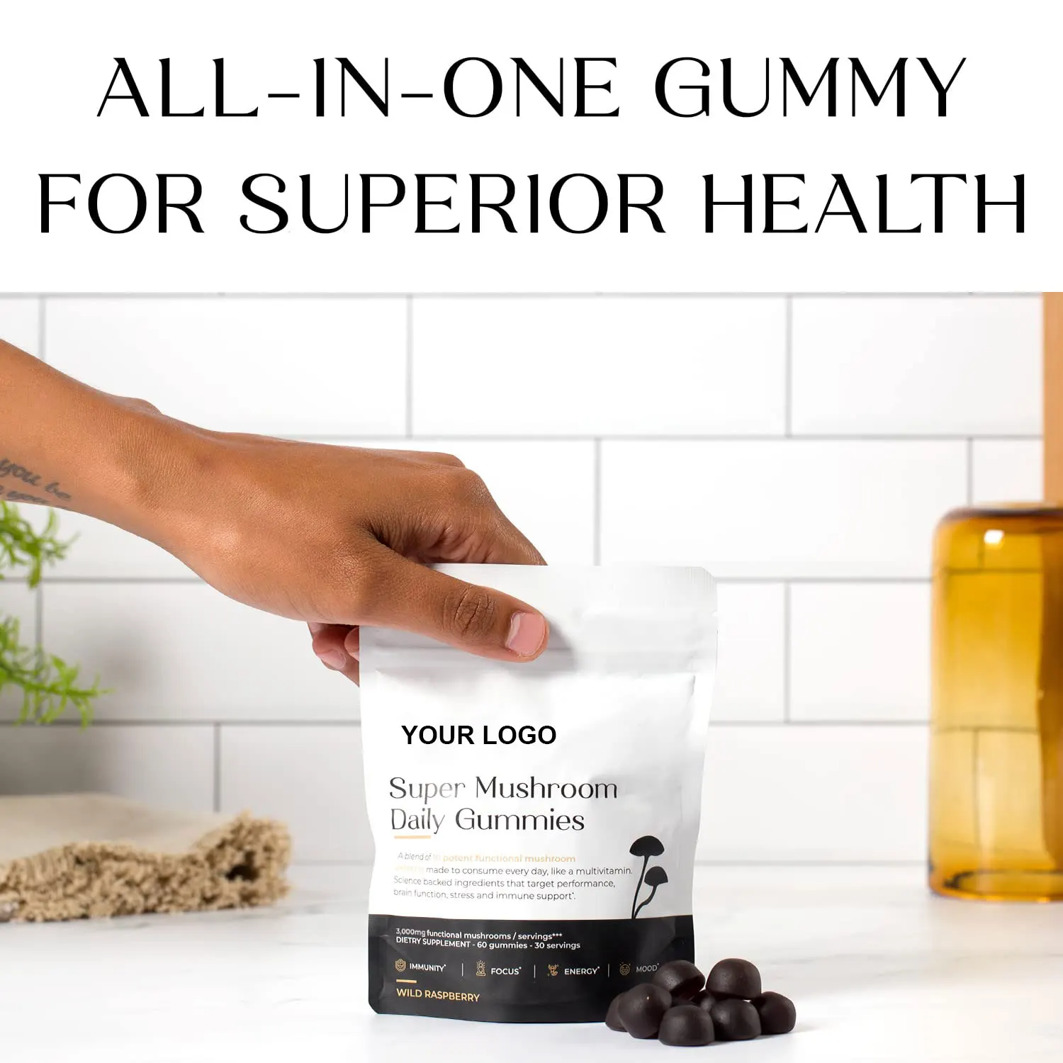 OEM Super Mushroom Gummies with Chaga Lions Mane Boost Your Immunity Focus Energy Mood for Adults