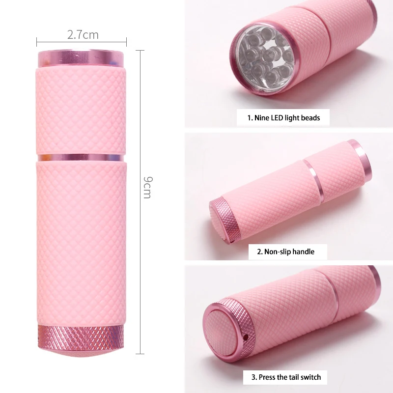 Portable 9-LED UV Lamp Flashlight for Nail Art & Jewelry DIY Mini Tactical Gold for Night Fishing Outdoor Camping Epoxy Drying