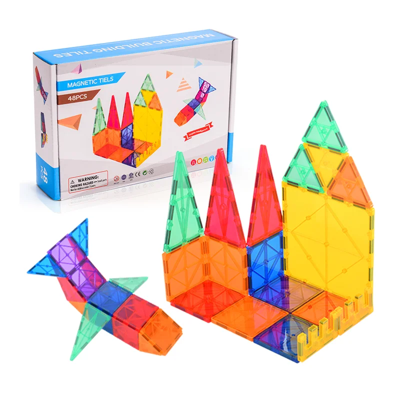 Kids Educational STEM Toys Best Seller Plastic Magnetic Building Tiles 48 Pcs Magnetic Building Blocks for Children