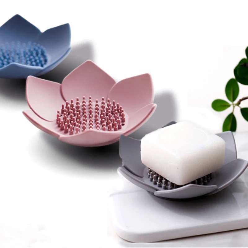 Bathroom Accessories Flower Shape Soap Tray Soft Easy Drain Soap Holder Silicone Soap Dish For Bathroom Shower