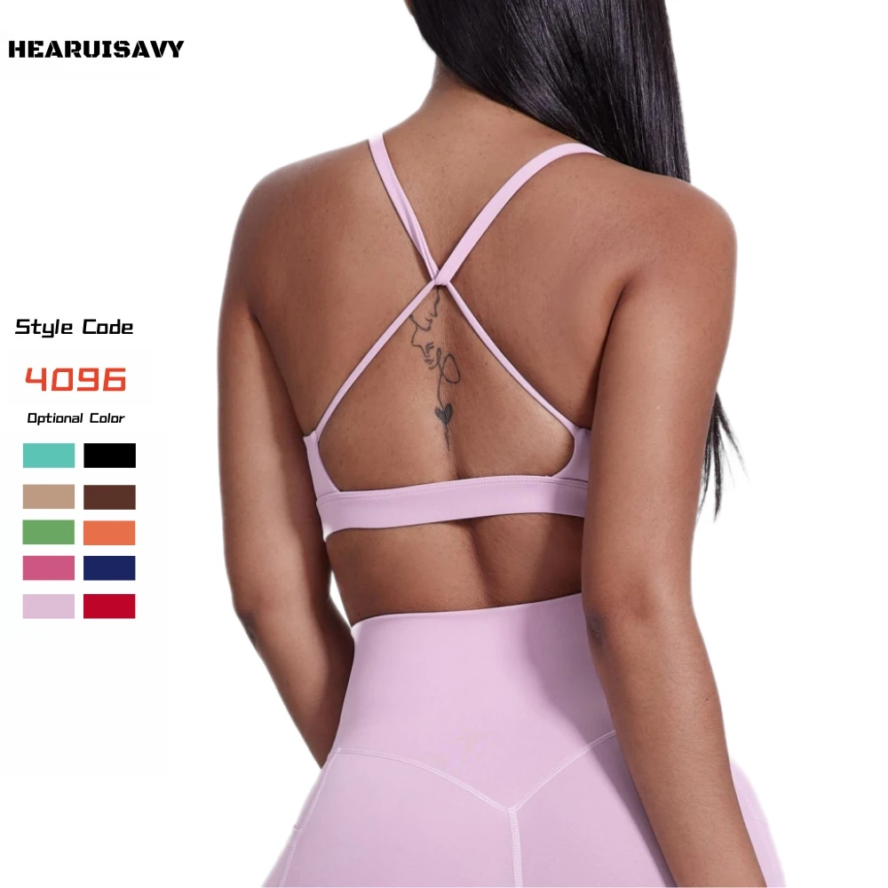 HEARUISAVY Cool Fabric Scoop Neck Workout Bras Cross Back Workout Gym Athletic Fitness Bras Yoga Crop Top