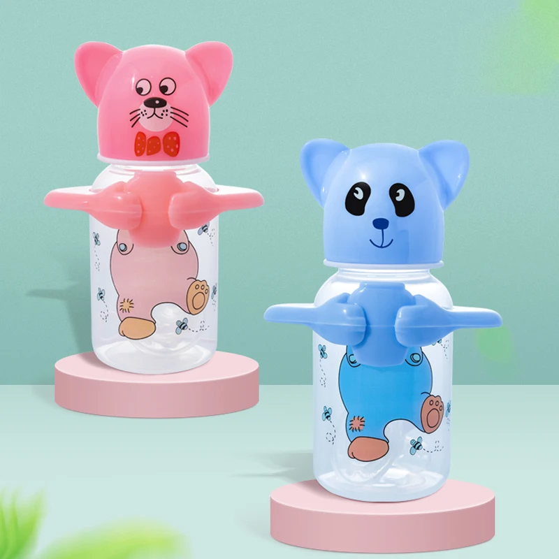 
Custom LOGO 125mL/4.2oz Cheap Double handle Eco-Friendly Cartoon animal head BPA Free latest baby bottle 