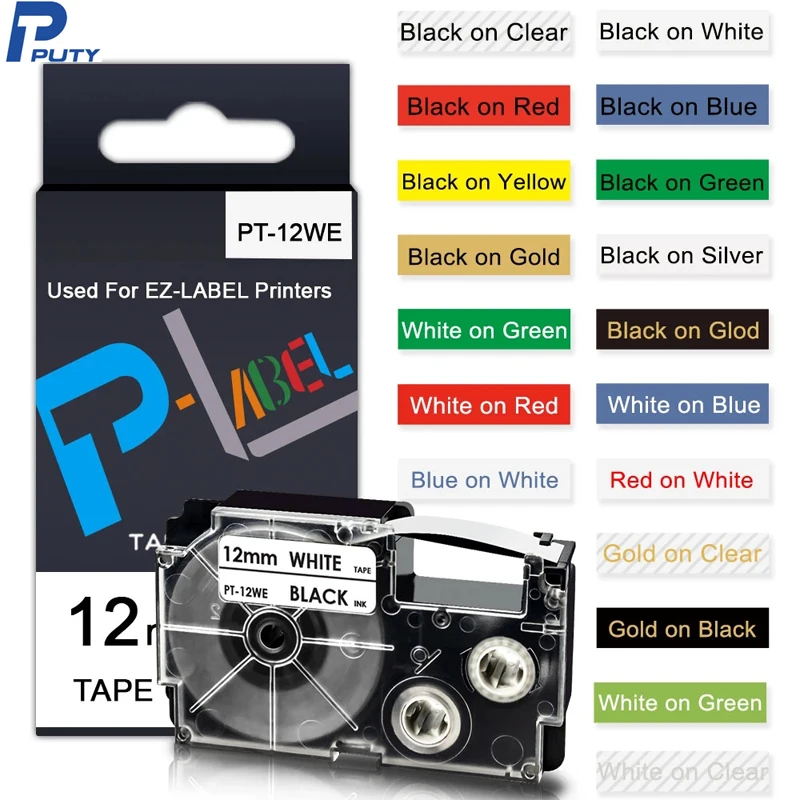 Совместимость ez запечатанных лент для pt12we ленты черного цвета на белом 12 мм PT-12WE для KL-P350W/KL-G2/KL-7400/KL-820/KL-130/KL-780/KL-8800