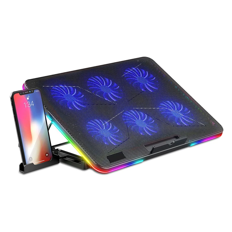 Great Roc laptop cooling pad with phone holder with 6 fans height adjustable laptop cooling pad rgb gaming notebook cooler