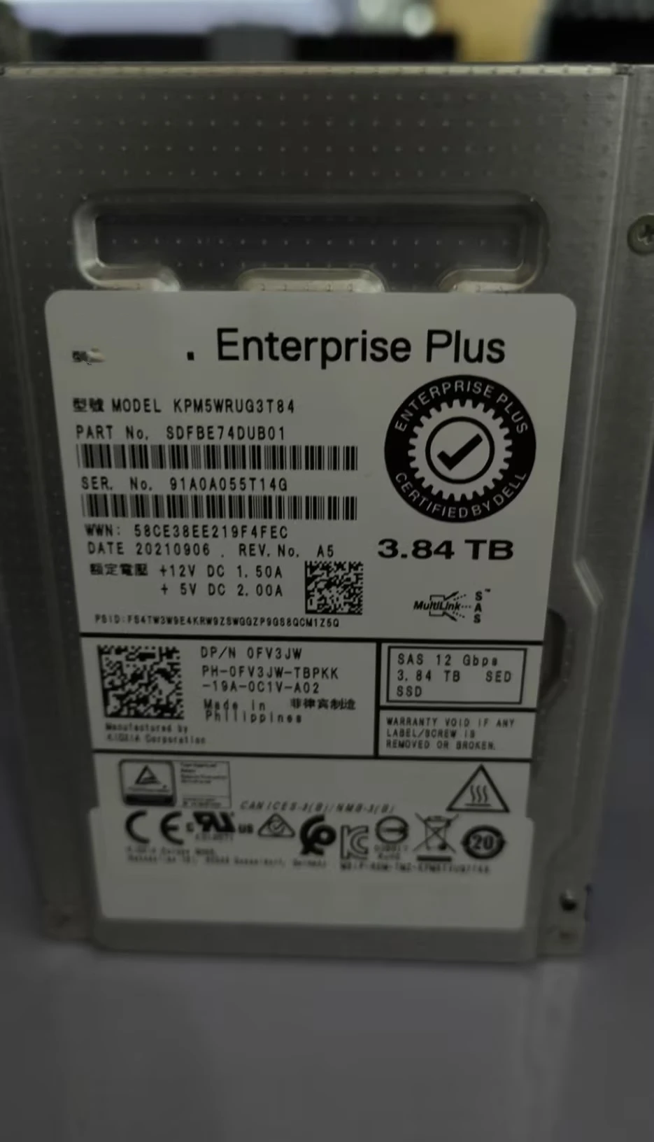 400-BGJW Dell G14-G16 3.84-TB 12G 2.5 SAS RI  SSD  OFV3JW 3.84T SAS G14 G15 G16 SSD