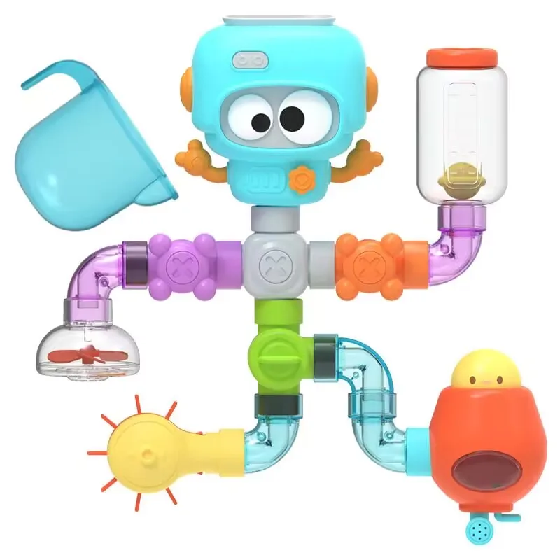 DIY bathroom water pipes bath toy baby bathing time assemble wall pipeline bathtub toy pipes tubes rotating spraying water Toy
