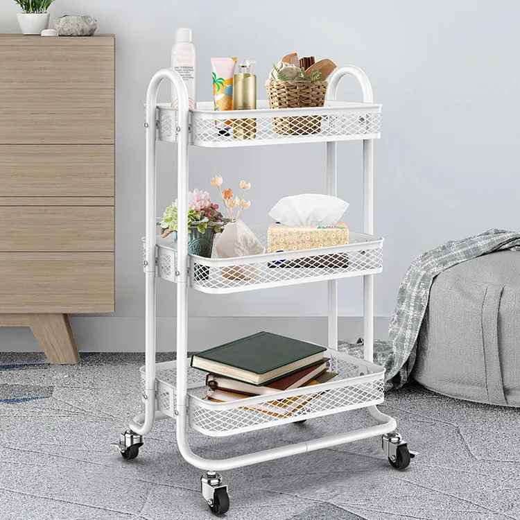Kitchen and living room multi-functional floor-to-ceiling mobile trolley multi-layer stacking debris trolley