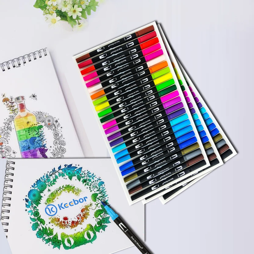 Dual tip water soluble watercolor brush marker pen  twin tips multi color highlighter