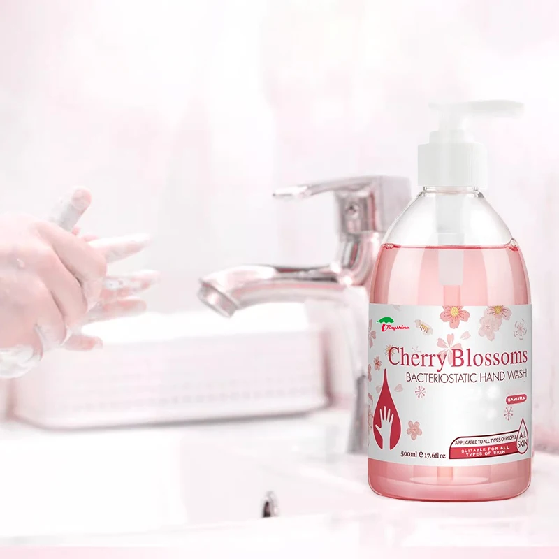 Rayshine Wholesale Custom Private Brand Cherrt Blossom fragrance Liquid Soap for hand washing Sterilization with Pump Head 500ml