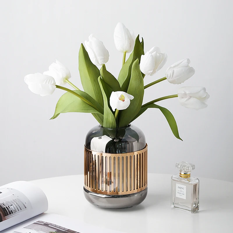 Light Luxury Crystal Flower Vase Home Decoration Wedding Table Clear Europe Amber Vase Decors  Flower Arrangement Vase