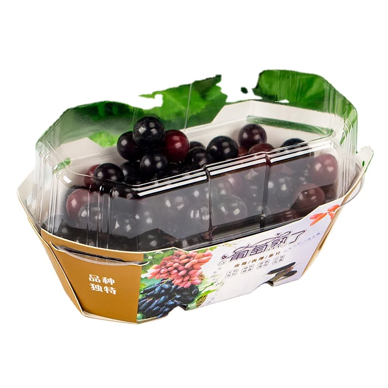 Fruit food Packaging Box Grape Strawberry Cherry Boat Shape Creative Fruit Packing Paper Boxes 500g with lid fruit container