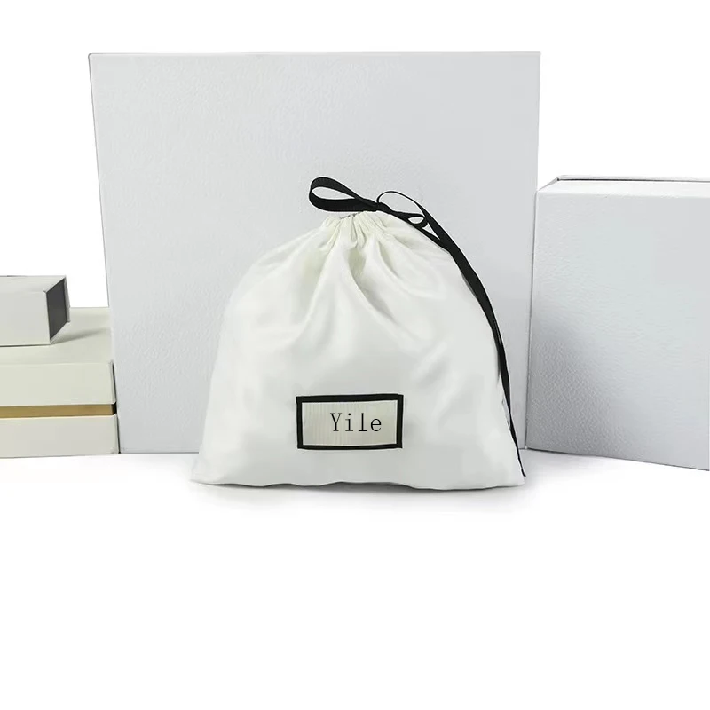 High Quality Chic Handbags Shoe Dust Bags Customized  Logo Satin Drawstring Bags for Cosmetics and Clothes