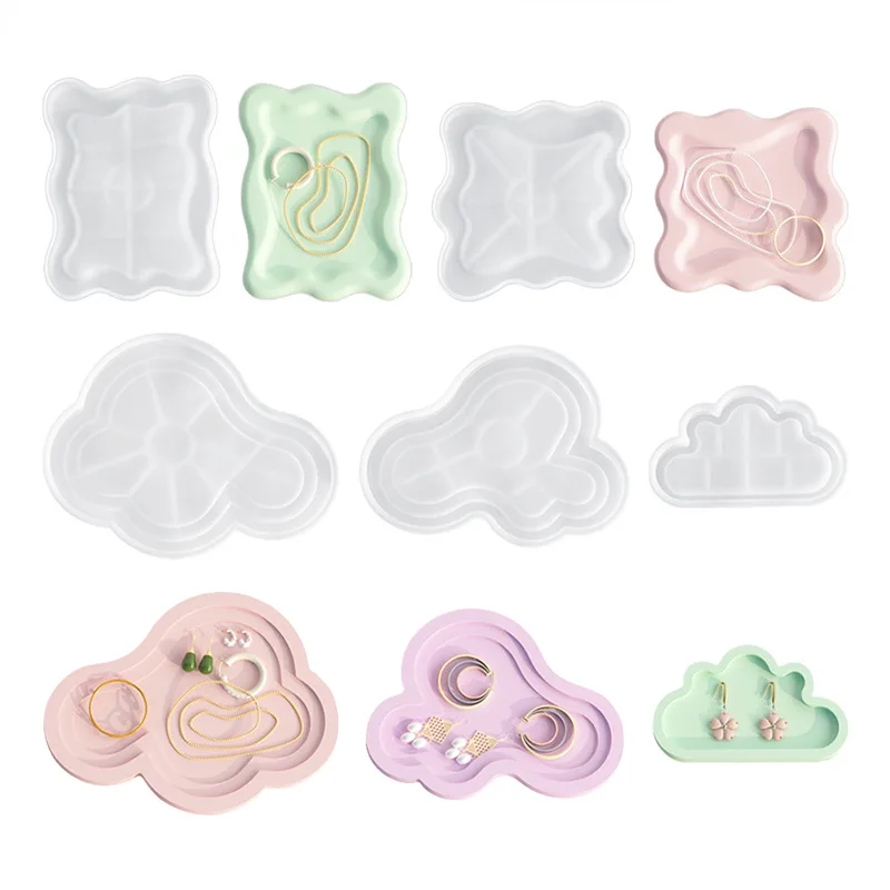 KK306 DIY Polygon Epoxy Resin Casting Mold Table Craft Decoration Cloud Coaster Crystal Silicone Mold Cement Plaster Tray Mould