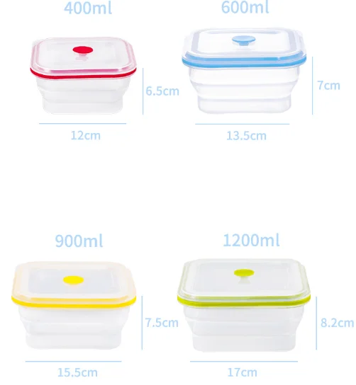 1200 ML Hot Selling Microwave Safe Collapsible Pure Silicone Lunch Box eco-friendly reusable silicone bento box