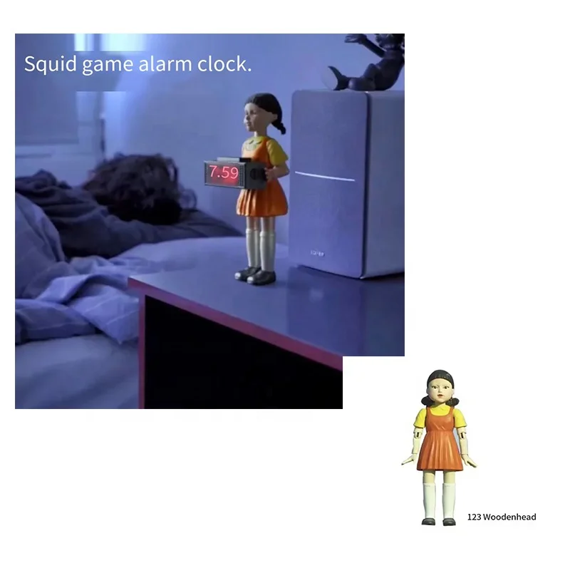 Alarm Clock 123 Wooden Figure Doll  Squid Game Resin Decoration Alarm Clock Decoration Squid Game Surrounding The Same Paragraph