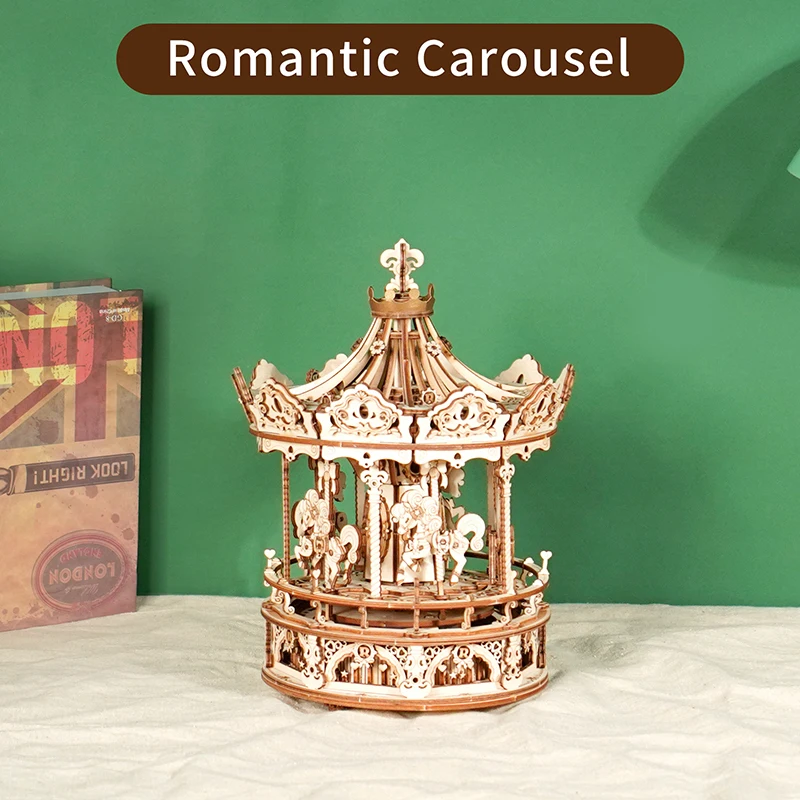 Robotime  Valentines Gifts AMK62 Romantic Carousel 3D Wooden toys Diy Handmade Assembled Jigsaw Puzzle Pieces
