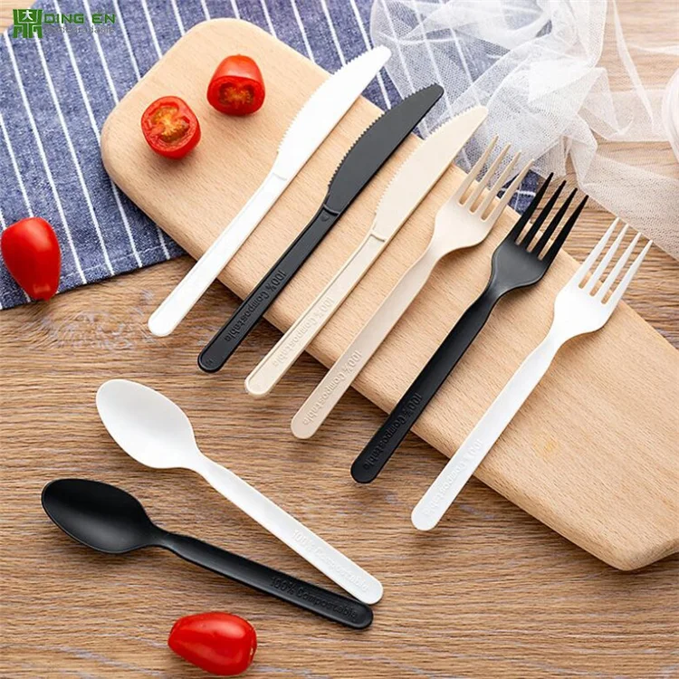 Customized OEM Compostable 100% Biodegradable Disposable CPLA Cutlery Set Knife Fork Spoon for Take out Ice Cream