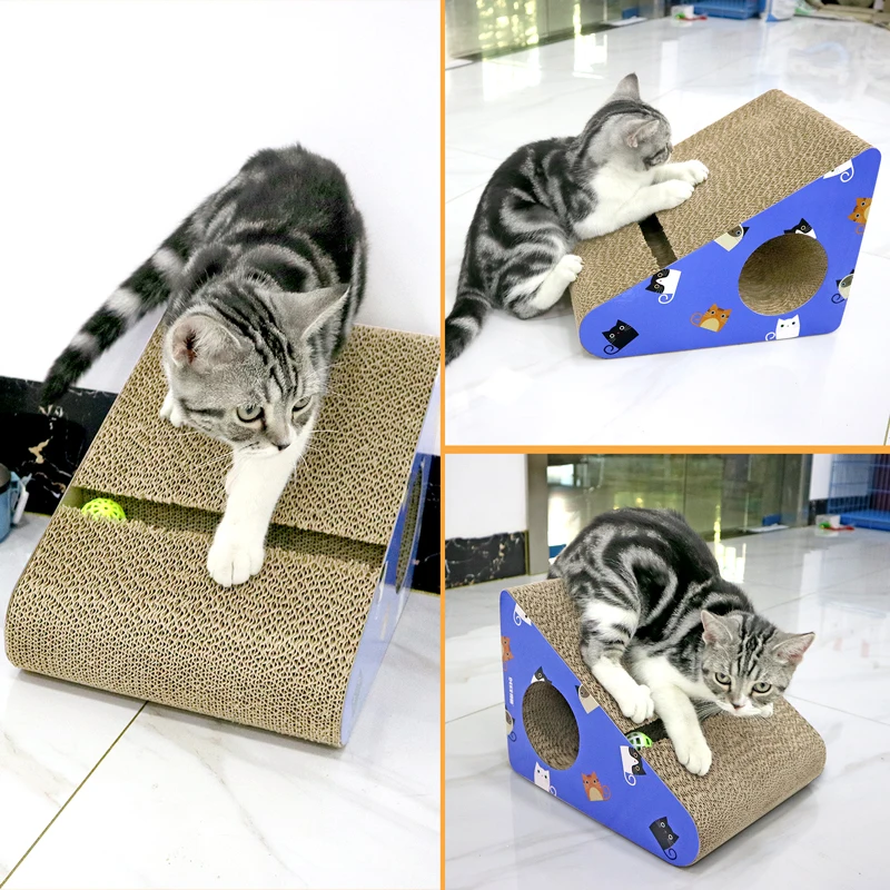 DEKU Ultimate Scratching Post Triangle Shape Cardboard Cat Scratchers Carton Customized Logo OEM Pet Toys CATNIP Toys CN;GUA
