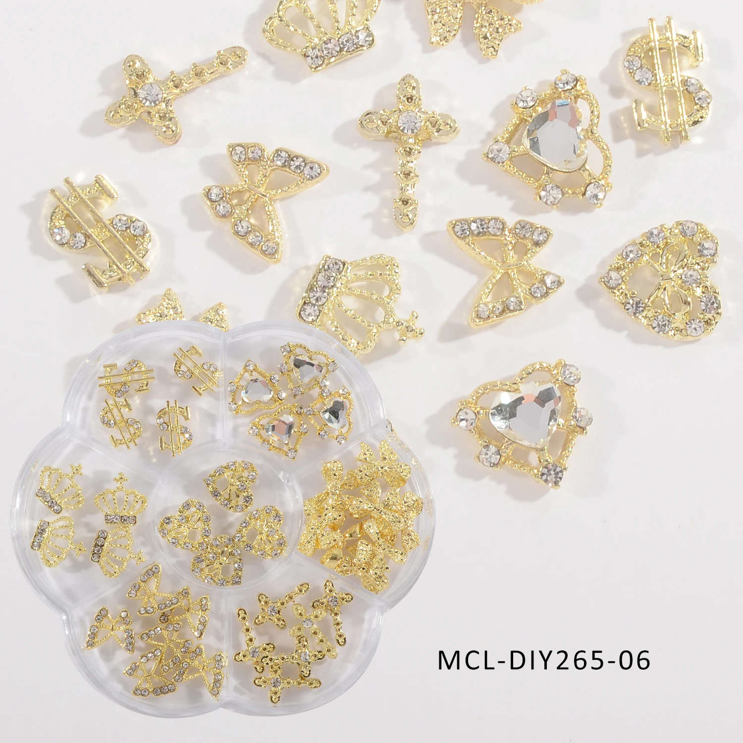 3D Big Luxury Nail Ornaments Gold Rhinestone Inlaid Nail Art Charms Metal Nail Designs for Lady