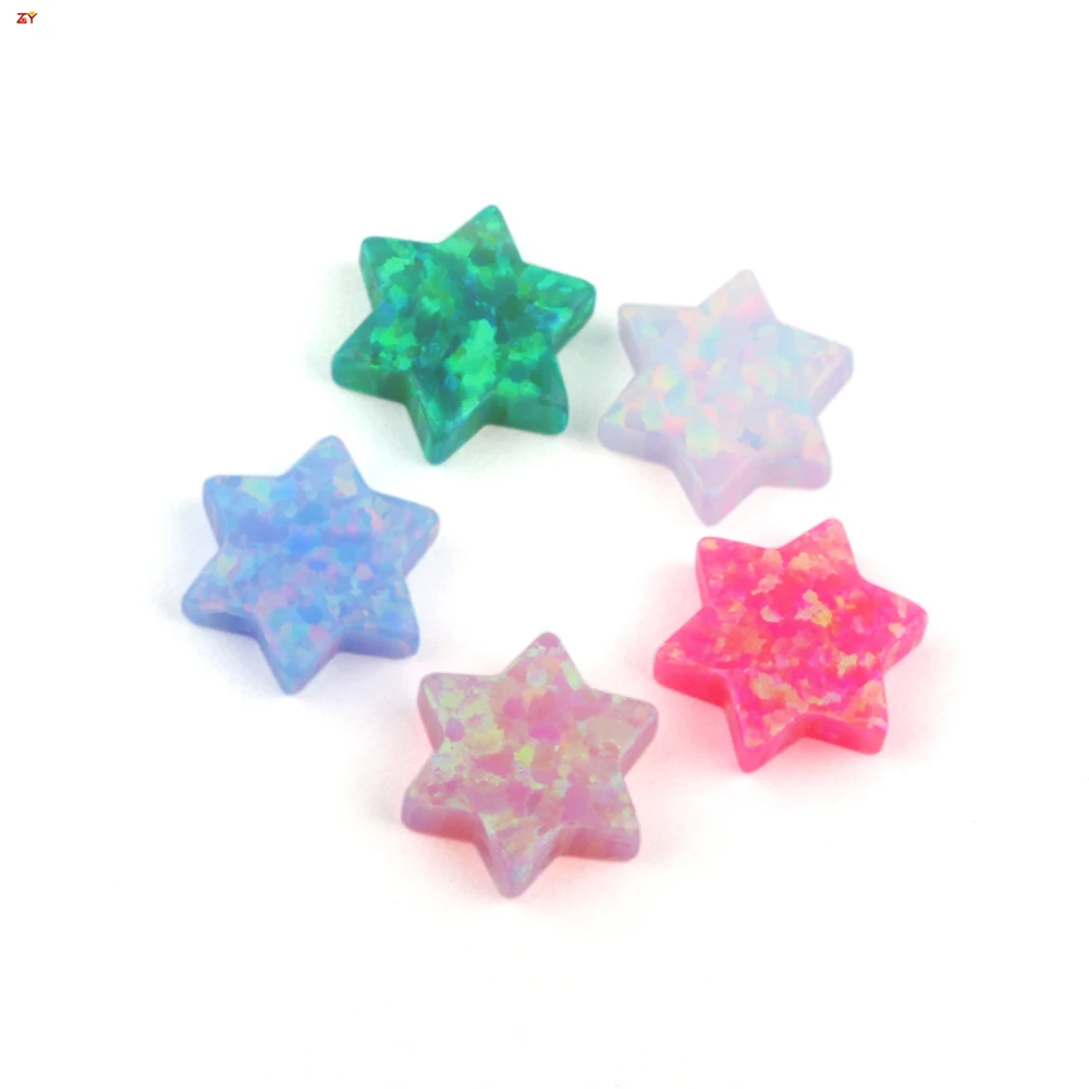 Trendy Design Star of David 92 Colors Gemstone 10mm 12mm Synthetic Lab Created Fire Opal Loose Stone for Making Ring Chain