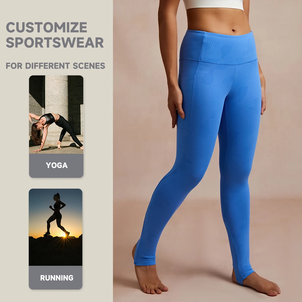 Luckpanther Breathable Women High Waist Step On Embossing Process Leggings Slim Bodybuilding Women Leggings With Pocket