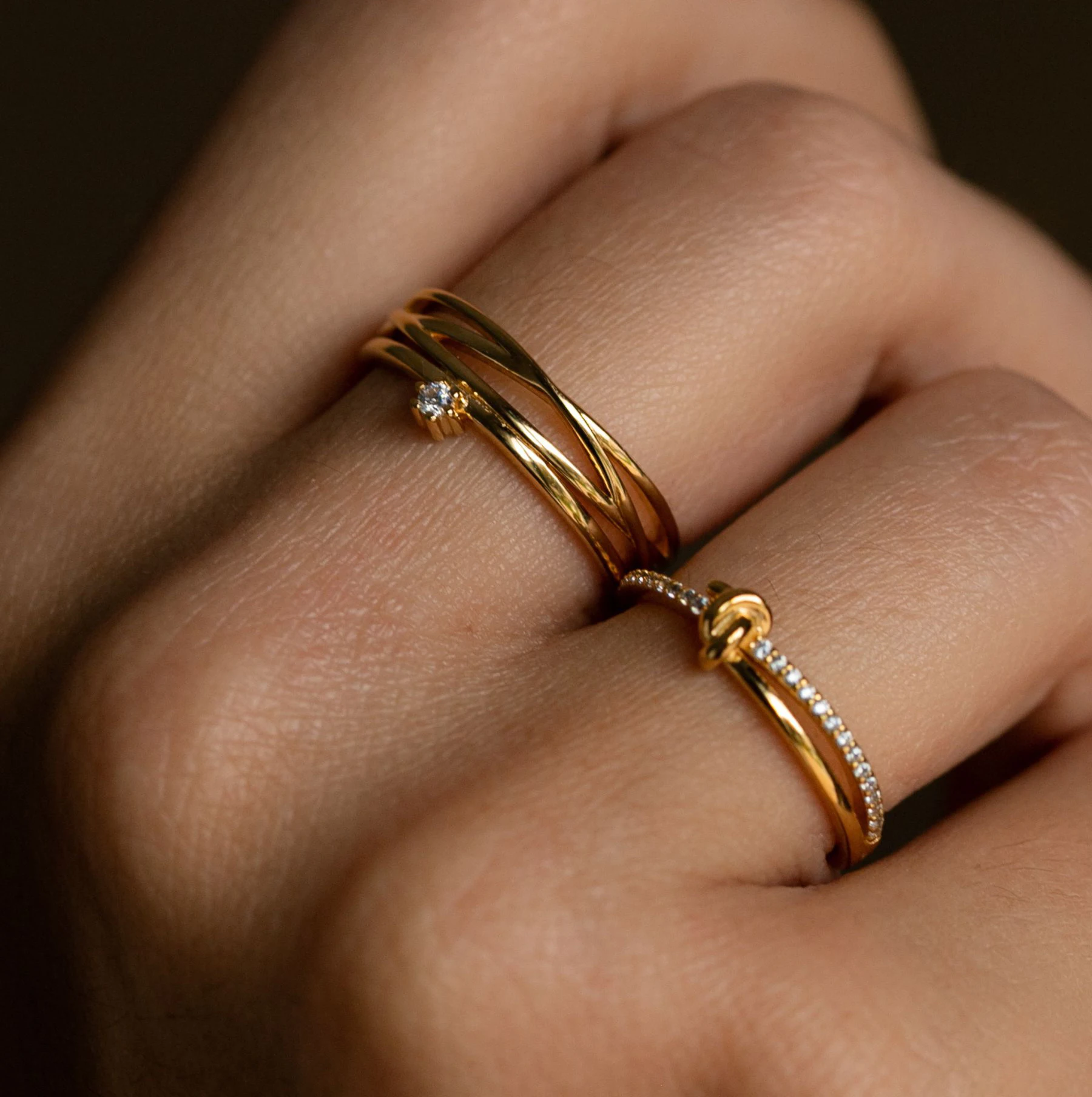 FUAMAY New Fashion 18K Gold Plated Ring Temperament Versatile Cubic Zircon Silver Ring