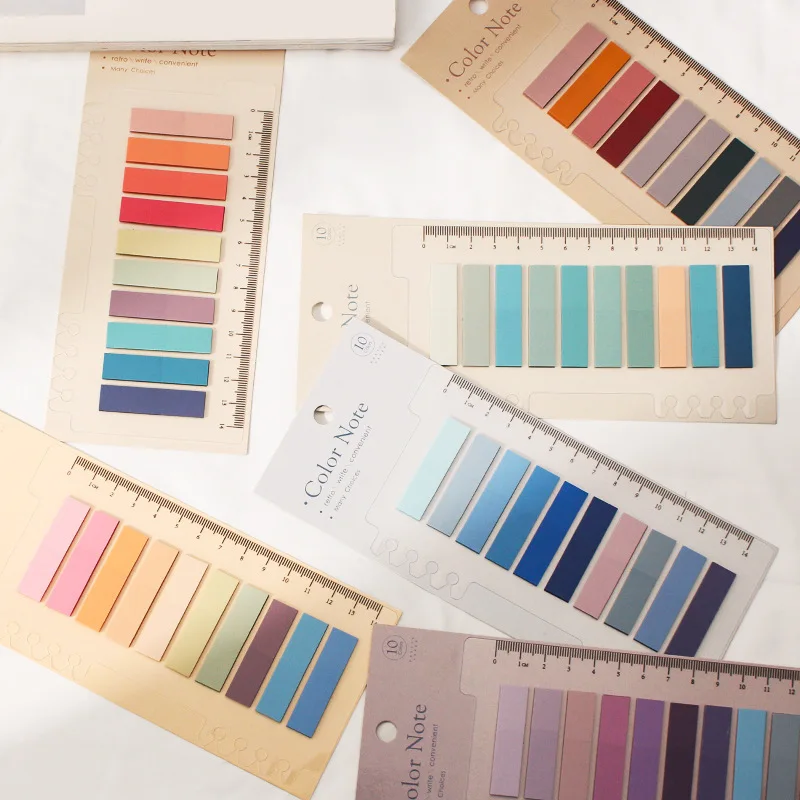 Morandi Colorful Book Annotating Page Transparent Sticky Note Tabs, File Index Tabs with Ruler