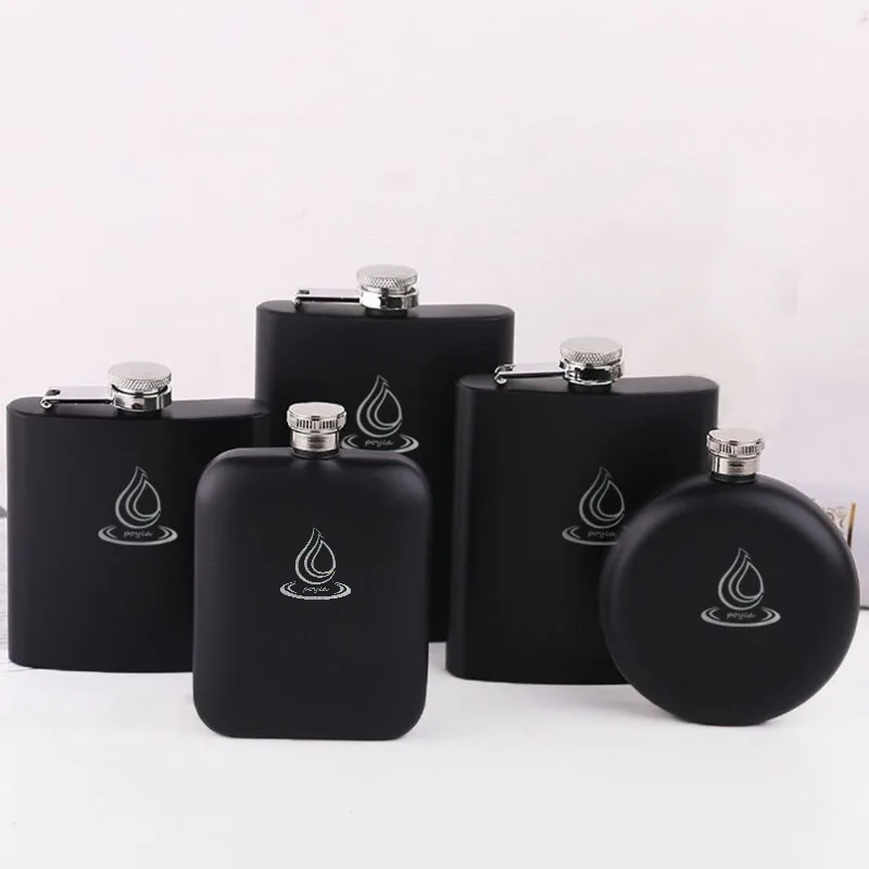 2024 Hot Sale Multiple custom 6oz black color Metal Whisky Stainless steel hip flask