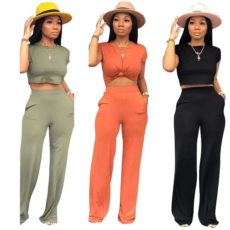 2021 Hot Sale wholesale lady summer crop top jumpsuit casual two piece set women clothing