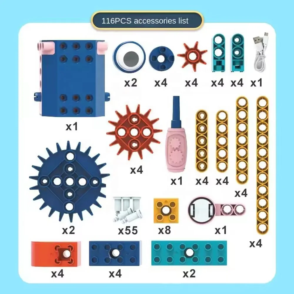 STEM Educational Construction Interlocking Mechanical Gear Electronic Building Blocks Set Toys for Kids 116 Pcs Set