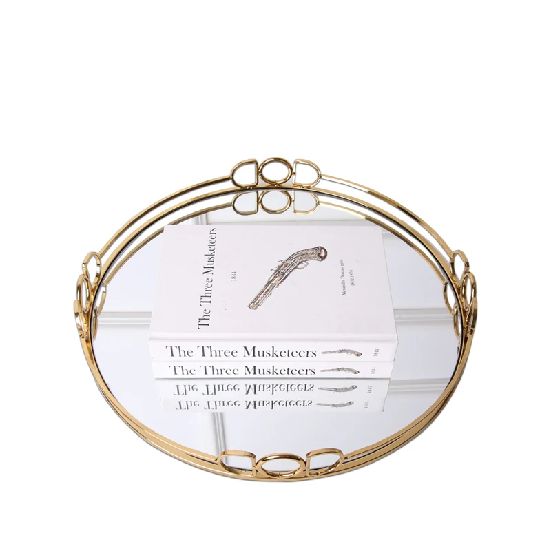 Modern Arabic Golden Metal Mirror Perfume Decorations Home Luxury Glass Mirror Tray Gold For Coffee Table