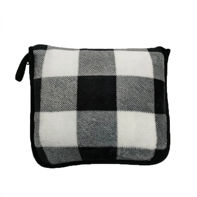 Custom logo Outdoor Portable Flannel Fleece Travel Airplane Blanket 2 in 1 Pillow Blanket Set