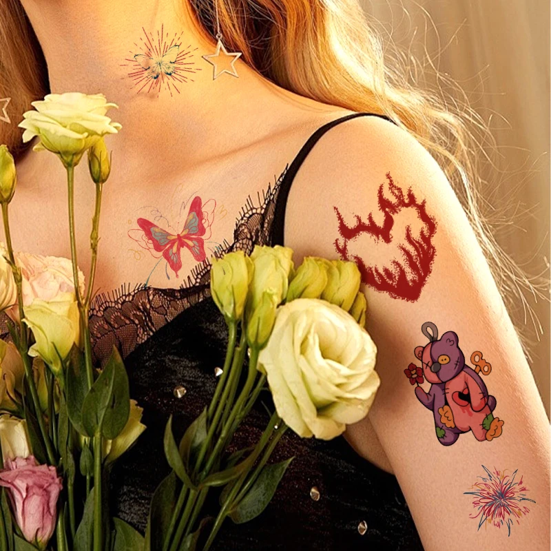 New Colorful Fireworks Cat Butterfly Fresh Tattoo Stickers for Girls Temporary Tattoo Stickers for Arms and Fingers