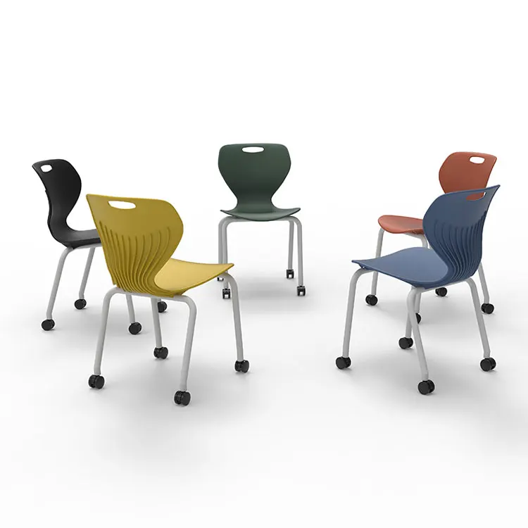Factory Direct Heavy Duty Plastic School Chairs Armless Grey School Room Chair With Moving Wheels