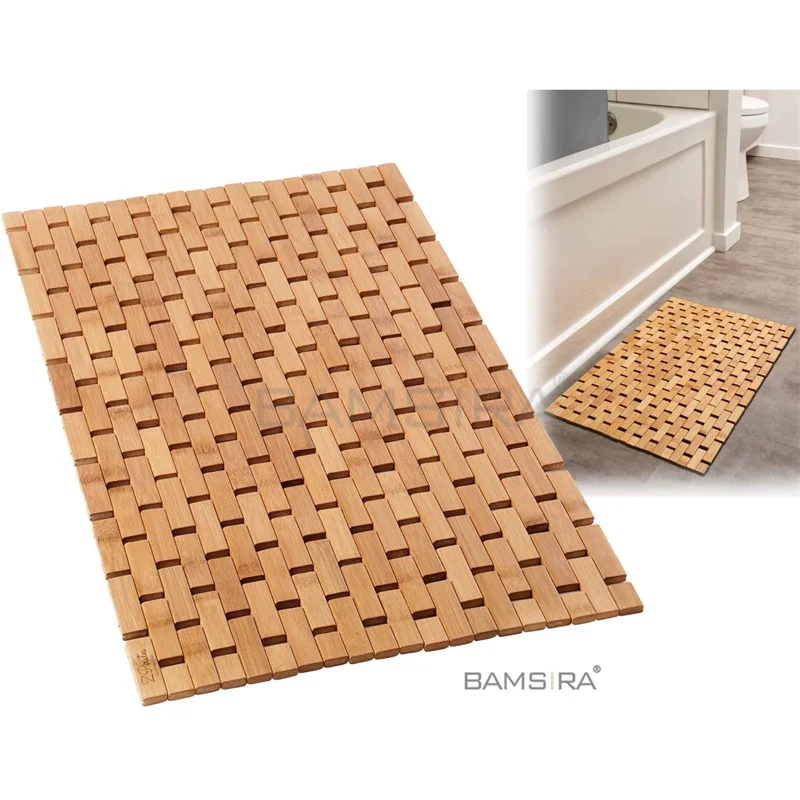 Natural Bamboo Wood Bath Mat - Bathroom Sauna Spa Bathtub Kitchen Rug Accessories - Standard Bathmat