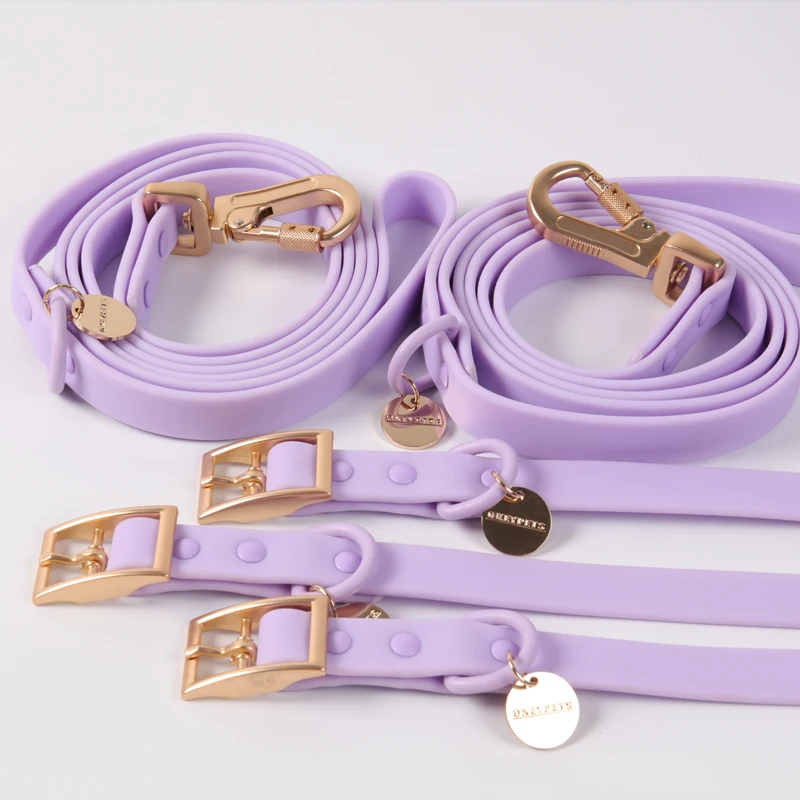 Оптовая продажа ошейник из ПВХ для домашних животных однотонный водонепроницаемый собак многоцветный собачий и поводок