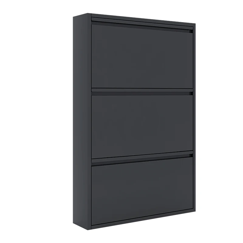 steel ailipu black saving space storage shoe cabinet 3 layer flip door metal shoe rack
