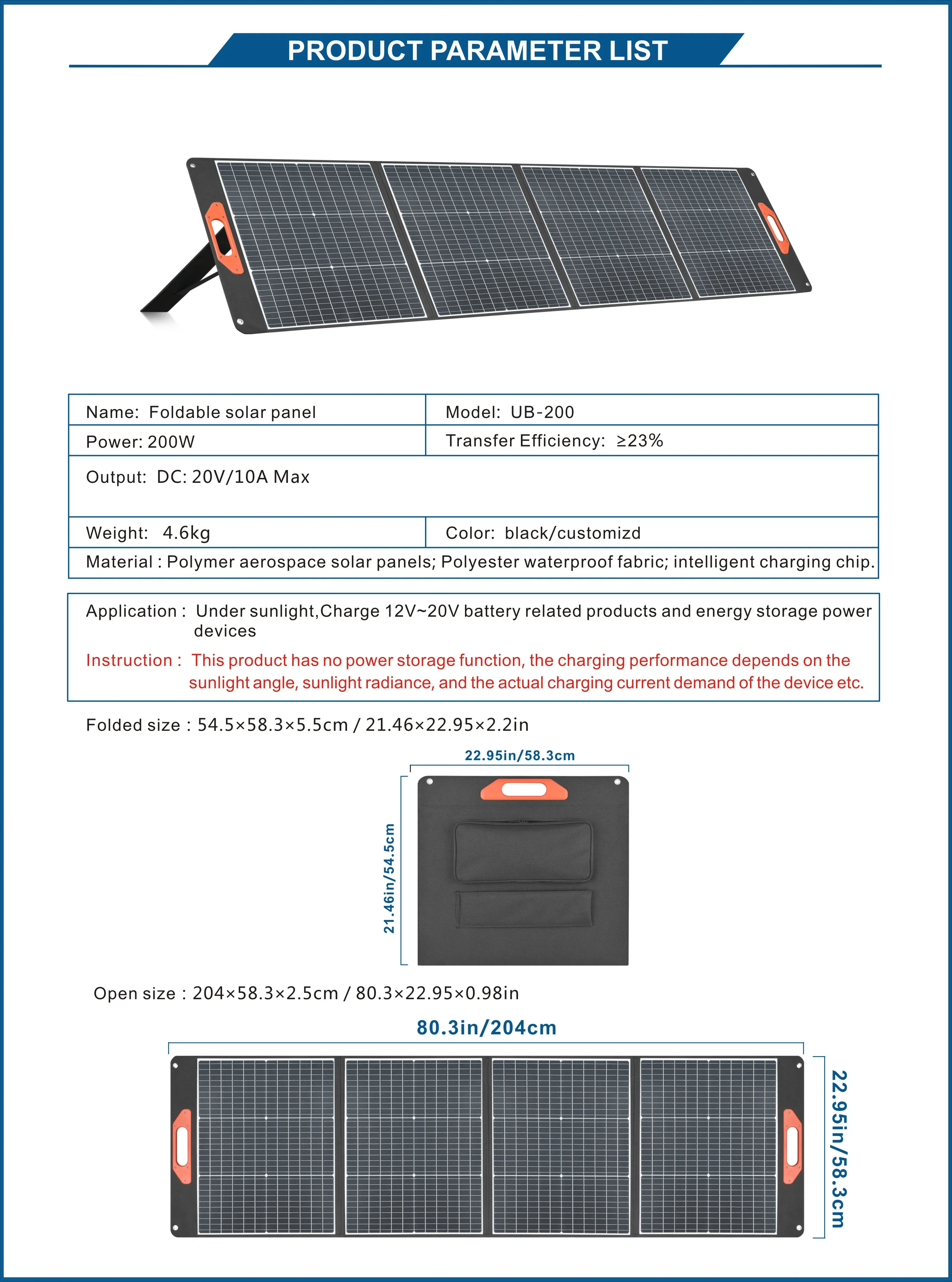 High Quality 200W Portable Polymer Aviation Material Foldable Solar Panel Waterproof Solar Charger Laptops Cell Phones Tablets