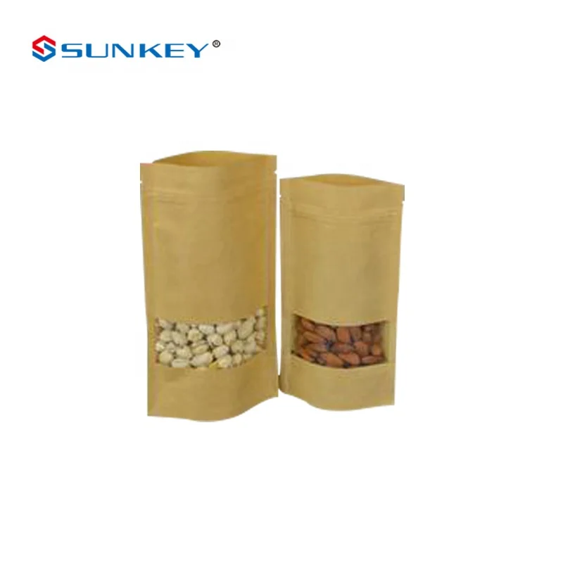 Heat Sealed Transparent Kraft Paper Food Zipper Packaging Snack Stand Up Bags With Window