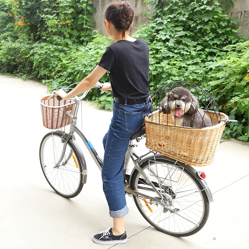 High Quality Shampoo Bicycle Bike Garden Handmade Natural Vine Pet Cat Dog Carrier Handlebar Basket