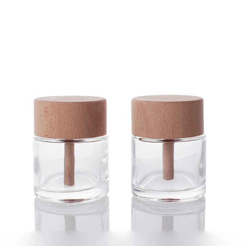 50ml transparent essential oil glass perfume bottle wooden stick diffuser wood cap aromatherapy bottle