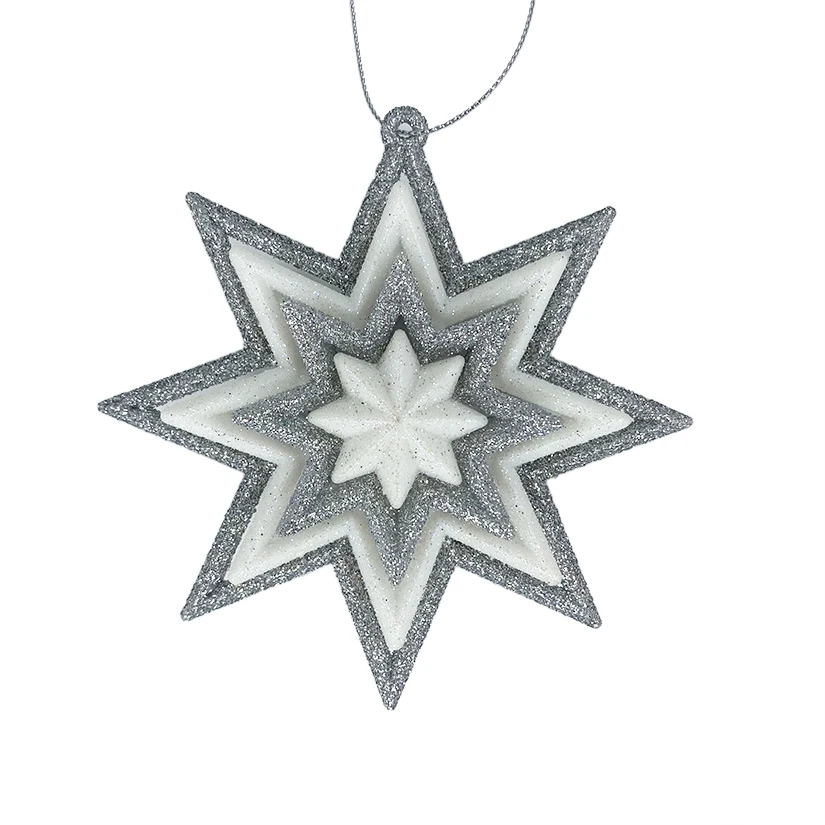 
Factory Direct Sale Shiny Starbrust 10cm Silver White Glitter Star Christmas Ornament Tree Hanging 