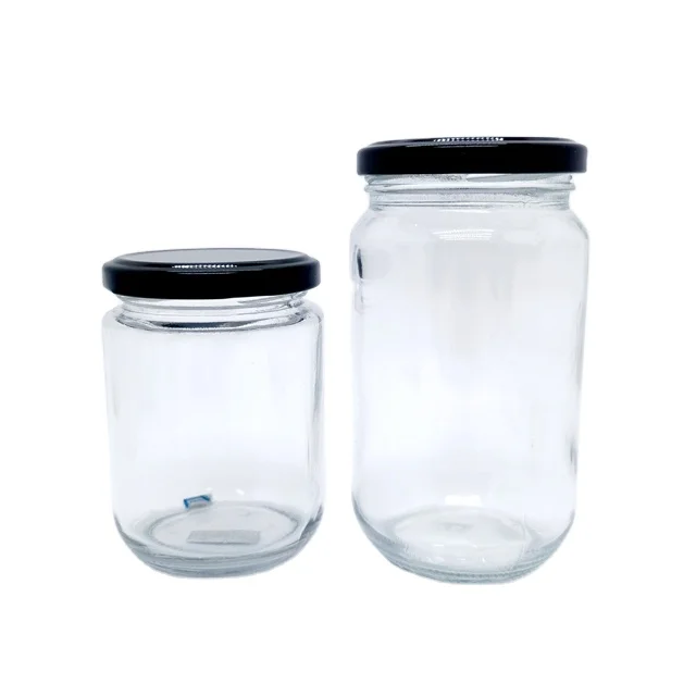 Round Glass Bottle Jam Honey Jar With Tin Plate Lid Food 100ML 195ML 240ML 350ML 1000ML