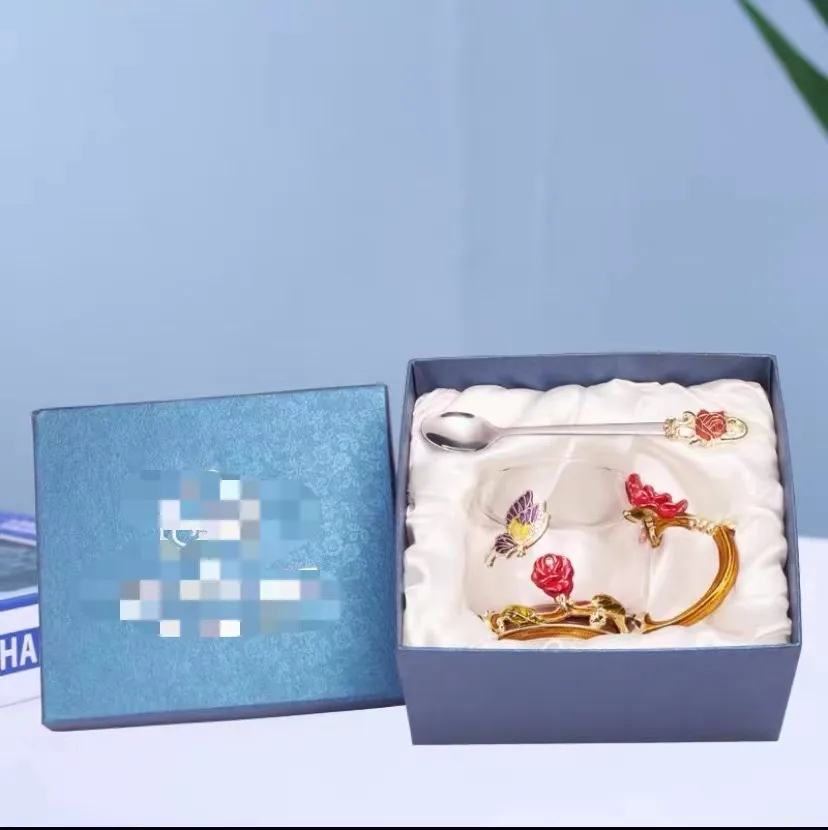  Подарочные эмалированные стеклянные чашки с ручкой для розы чая кофе