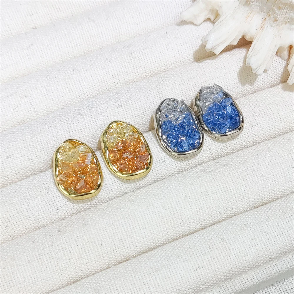 Wholesale Price Trendy Jewelry Crystal 18K Gold Plated Earrings Irregular Blue Yellow Quartz Stud Earring for Women Luxury Gifts