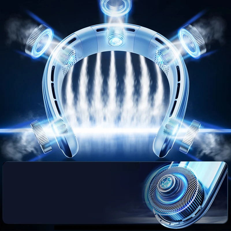 4000mAh Portable Travel Bladeless Hanging Neck fan USB Battery Operated Wearable Rechargeable Blade Less 5 Speeds Neck Fan