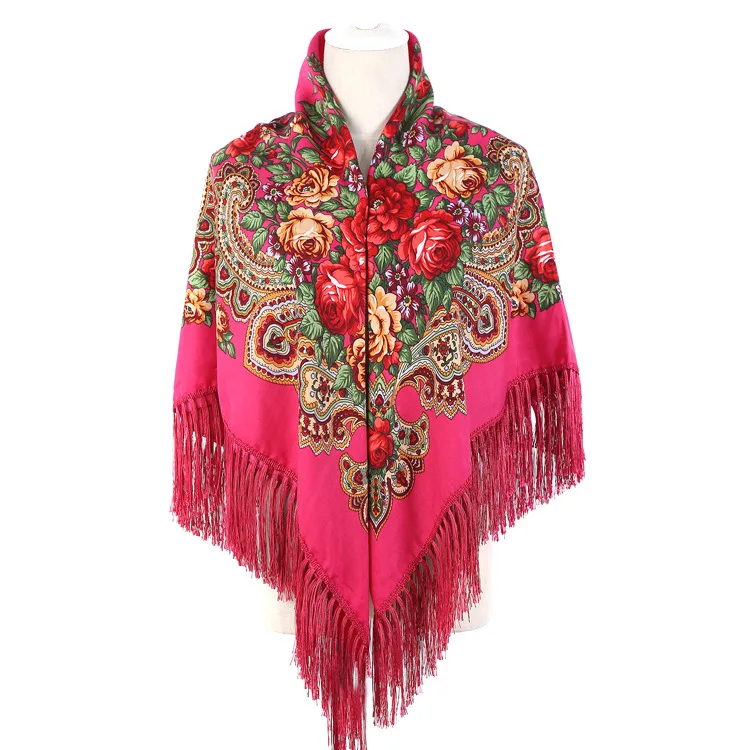Vintage Autumn Winter Warm Russian Printed Square Large Square Scarf for women Ethnic Style Woman Shawls