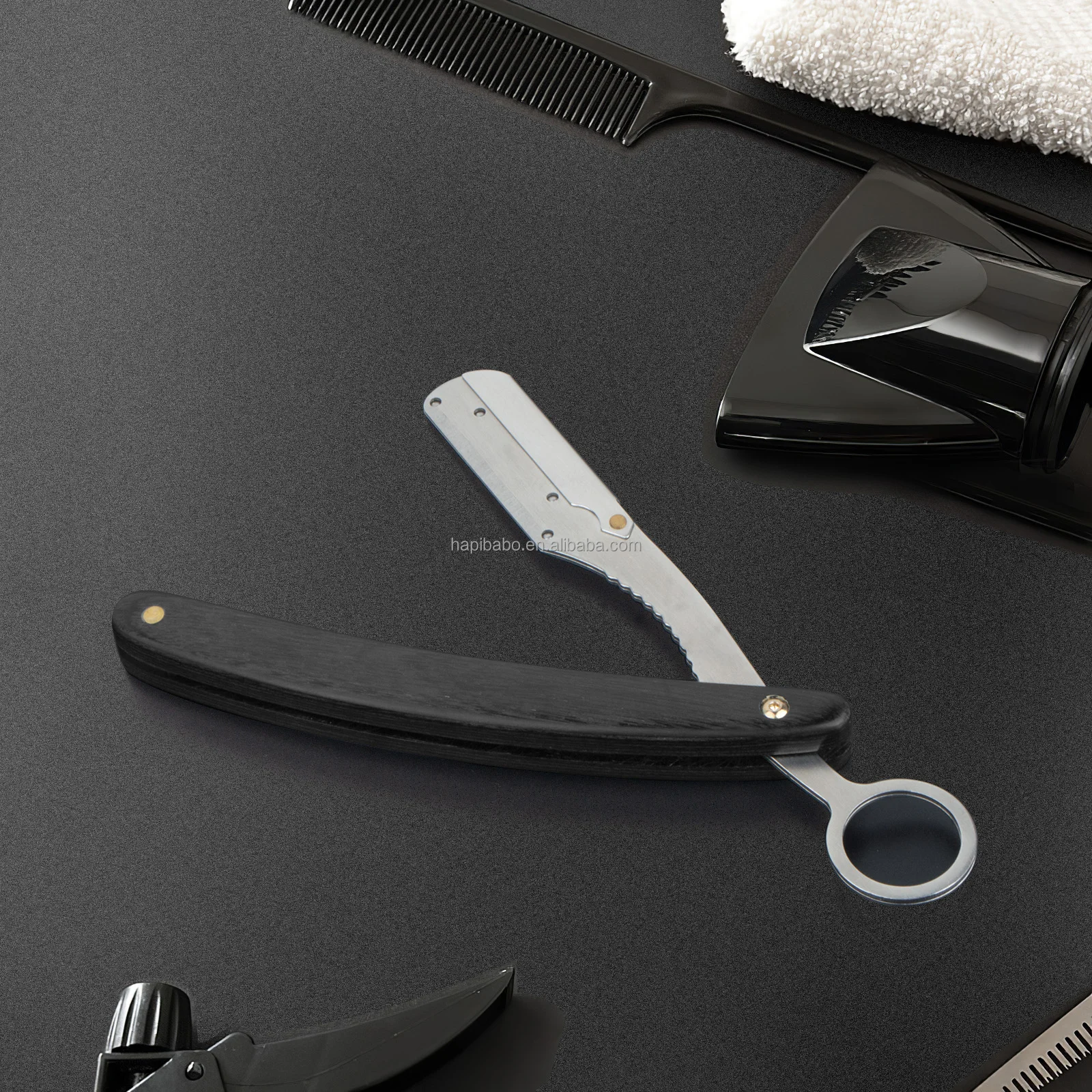 304 Stainless Steel Cut Throat Razor Techno Wooden Handle Straight Razors Finger Ring Barber Razor For Women Men Beard Shaving