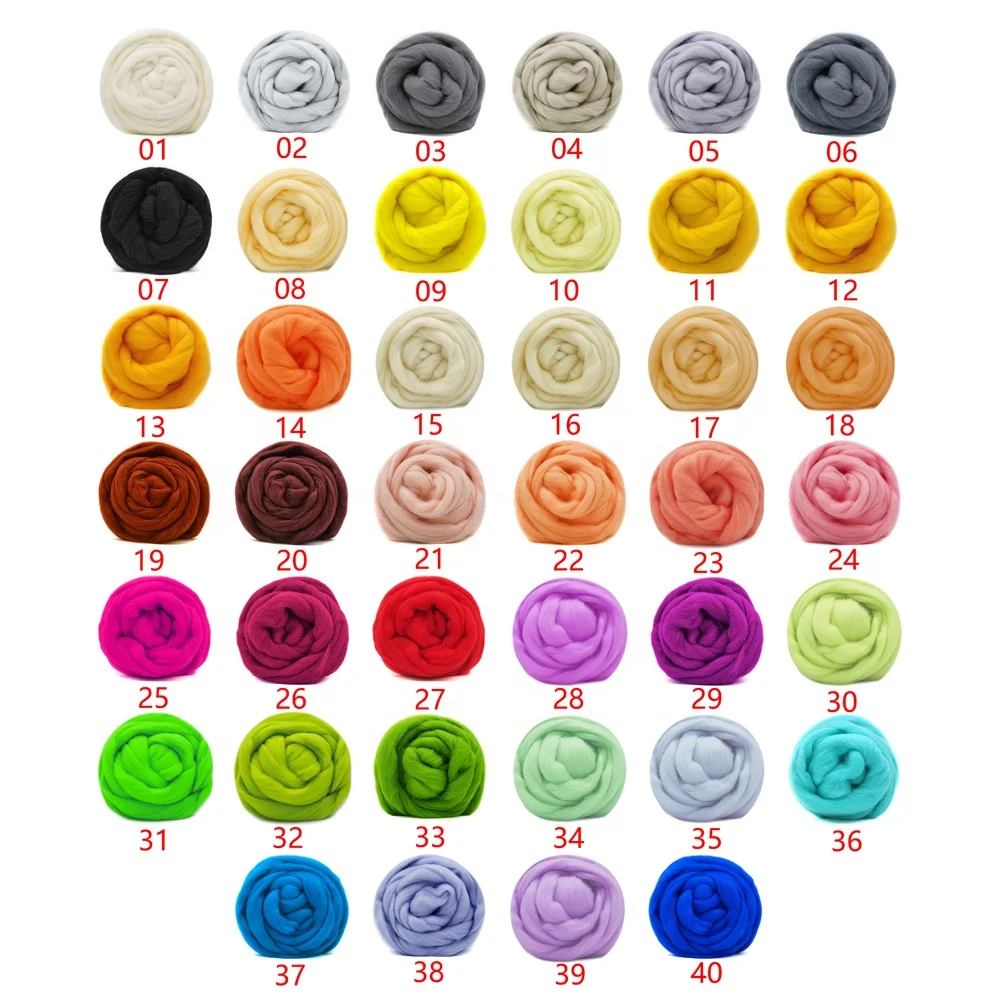 150 Colors Pure Merino Wool Roving Carded 22 Micro Colored 70S 66S Needle Felting Wet Felting Chunky Hand Spinning Fiber Yarn