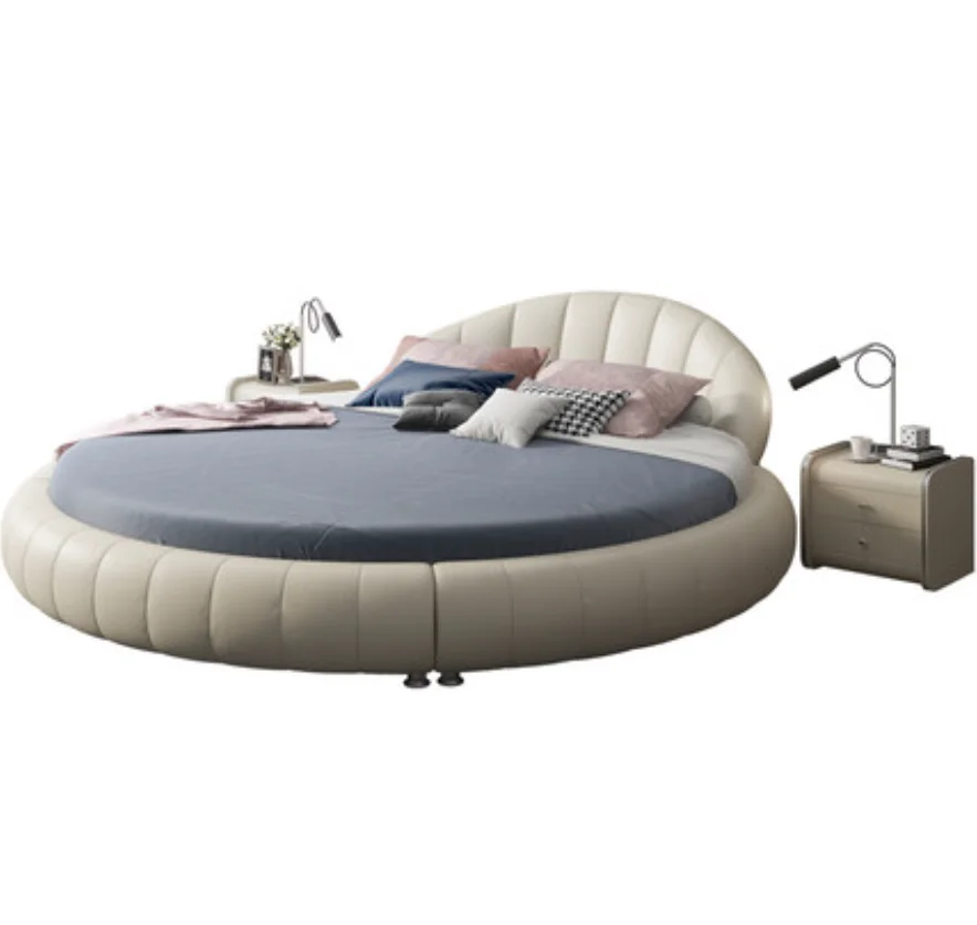 
Hot sale Italian Designer Modern Soft Bed Wooden Velvet Double Queen King Size Round Storage Bed 
